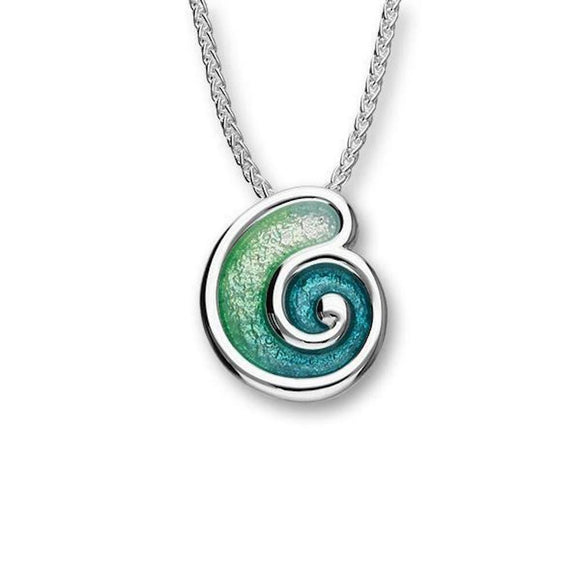Ortak Tranquillity Blue Green Shell Shape Sterling Silver Necklace Pendant