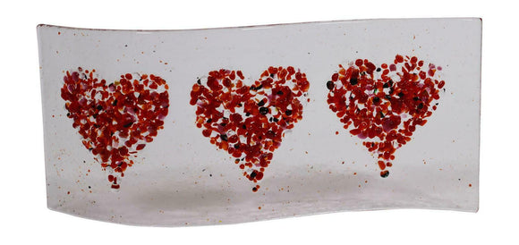 Jules Jules Hand Crafted Red Love Heart Fused Glass Wave Panel