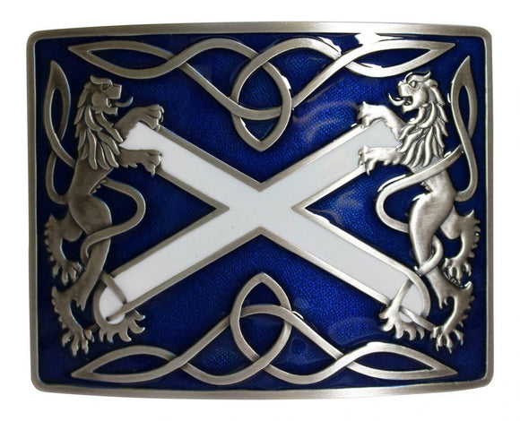 Highland Saltire and Lion Rampant Antique with Blue Enamel Kilt Belt Buckle
