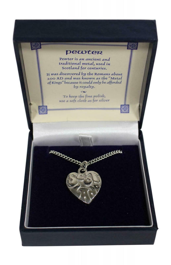 Stunning Small Scotland Heart Polished Scottish Pewter Pendant & Chain