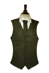 Suede Effect Gents Waistcoat Vest with Optional Matching Neck Tie - Green