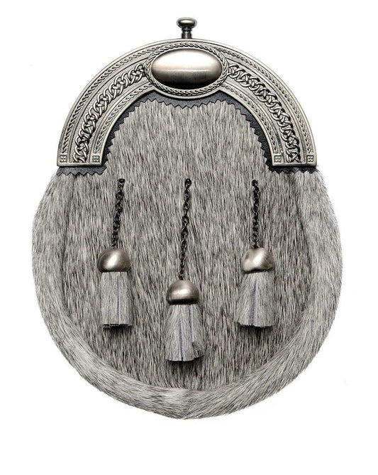 Stunning Grey Bovine Full Dress Sporran Traditional Celtic Design Cantle