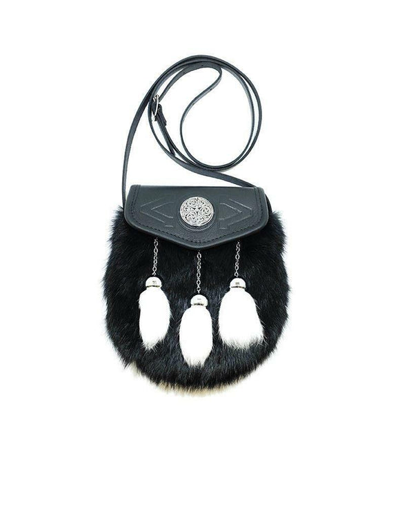 Fabulous Scottish Black and White Rabbit Fur Traditional Sporran Handbag