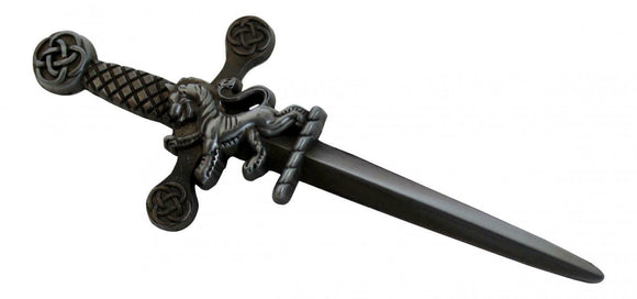Scottish Lion Rampant Celtic Sword Pewter Kilt Pin - Brushed Antique Finish
