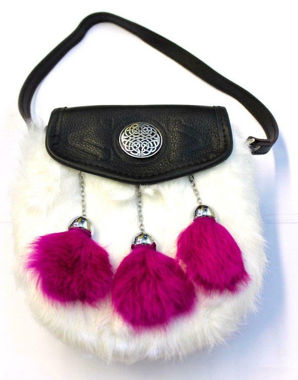 Fabulous Bright Pink and White Rabbit Fur Sporran Handbag