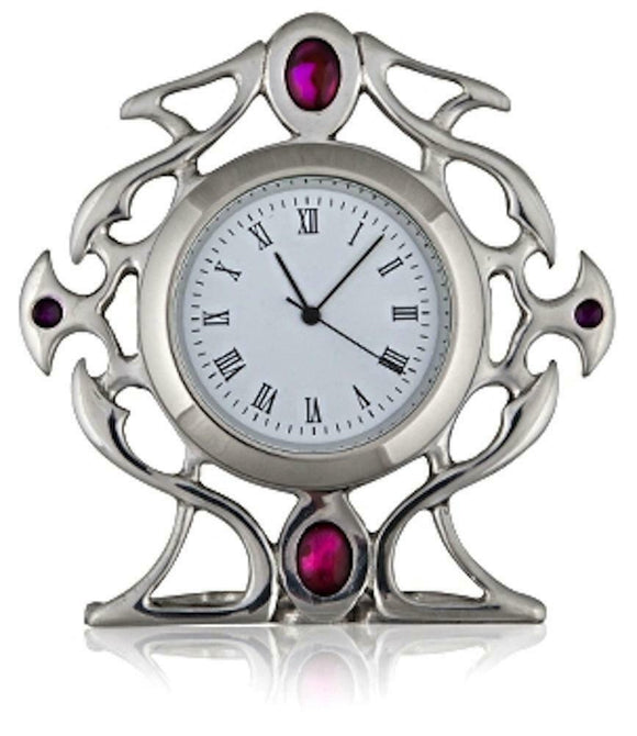 Stunning Pewter Celtic Gothic Clock with Purple Enamel and Abalone Stone Inset