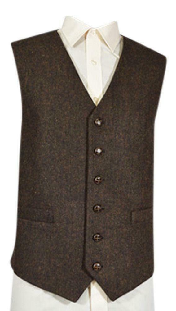Mens Wool Blend Tweed Waistcoat Vest Gilet - Brown Flecked