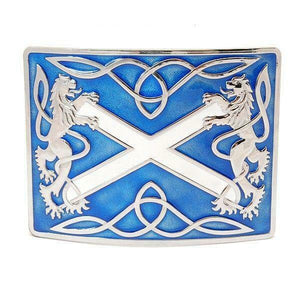 Highland Saltire and Lion Rampant Chrome with Blue Enamel Kilt Belt Buckle