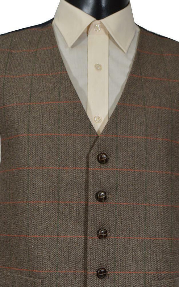 Classic Wool Handle Traditional Check Style Tweed Waistcoat - Brown