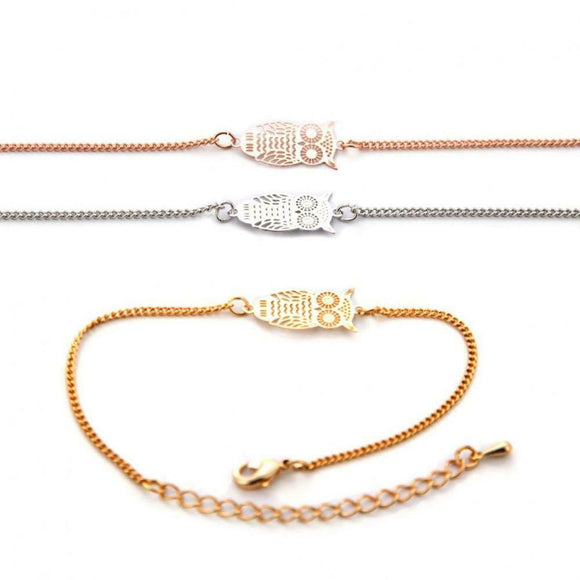 Love The Links Silver, Rose Gold or Yellow Gold Delicate Owl Bracelet Bangle