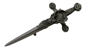 Scottish Highland Stag Celtic Sword Pewter Kilt Pin - Brushed Antique Finish
