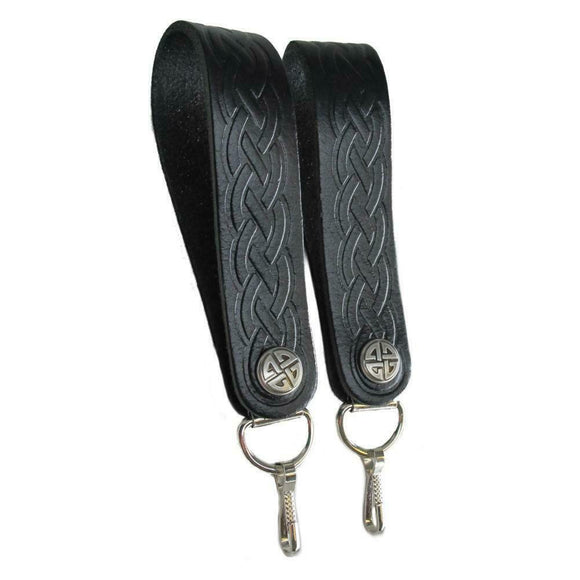 Black Celtic Link Heavy Duty Leather Sporran Suspenders - Chain Alternative