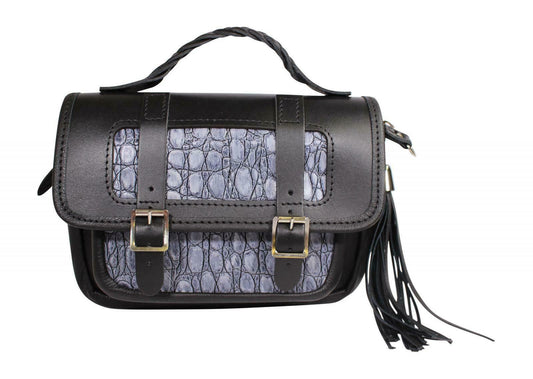 Scottish Black Grey Leather Satchel