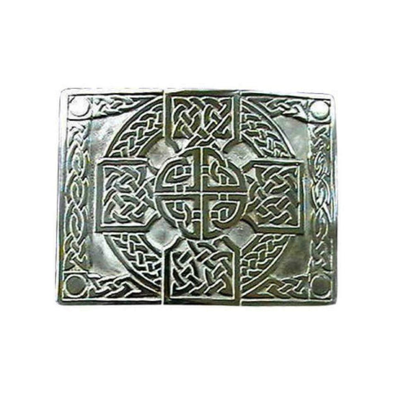 Polished Pewter Celtic Interlace Cross Knot Work Belt Kilt Buckle