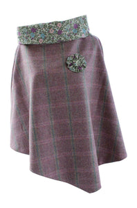 Stunning Pink Rose Finch Tweed Poncho Cape Wrap with Contrasting Flower Collar