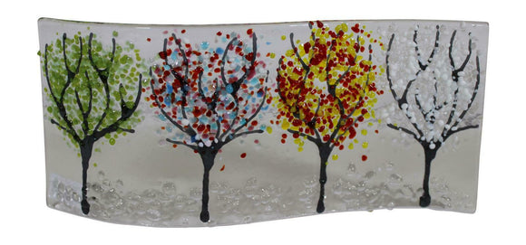 Jules Jules Hand Crafted Four Seasons Tree Scene Fused Glass Wave Panel