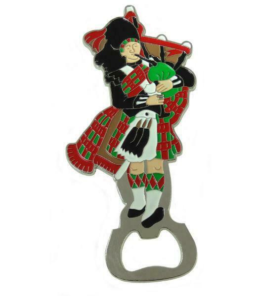 Etched and Enamelled Stainless Steel Bagpipe Piper Bottle Opener