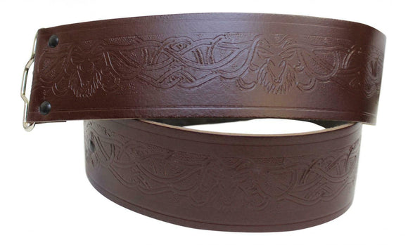 Stag Embossed 100% Brown Leather Quality Buckle Kilt Belt
