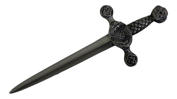 Scottish Highland Thistle Celtic Sword Pewter Kilt Pin - Brushed Antique Finish