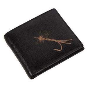 Authentic Leather Grained Dark Brown Leather Fishing Fly Engraved Wallet