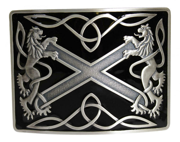 Highland Saltire and Lion Rampant Antique with Black Enamel Kilt Belt Buckle
