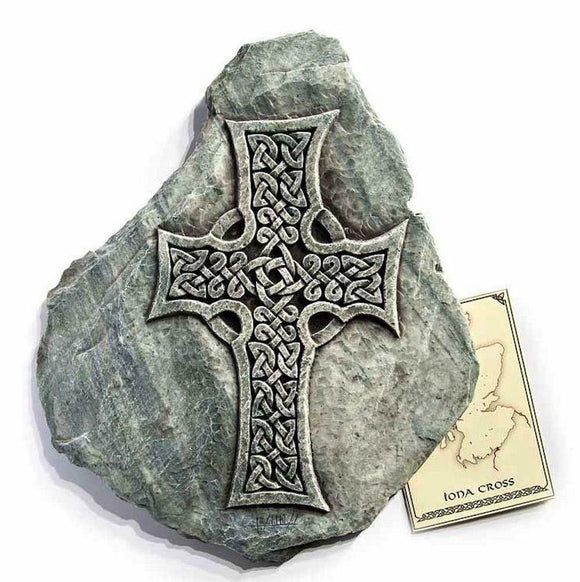 Iona Cross Celtic Reconstituted Stone Wall Plaque - Unique Scottish Gift