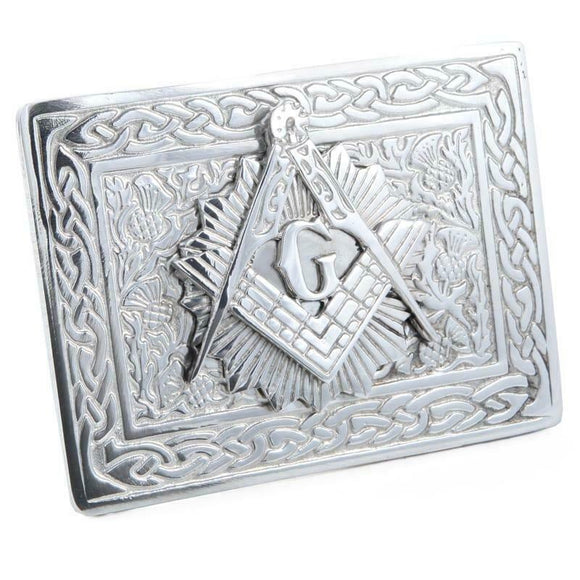 Pewtermill Chrome Masonic Kilt Belt Buckle with Central Raised Motif 001MAS