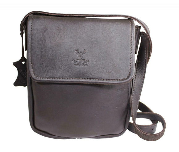 Wild Scottish Deerskin Designer Dark Brown Tan Leather Cross Body Bag