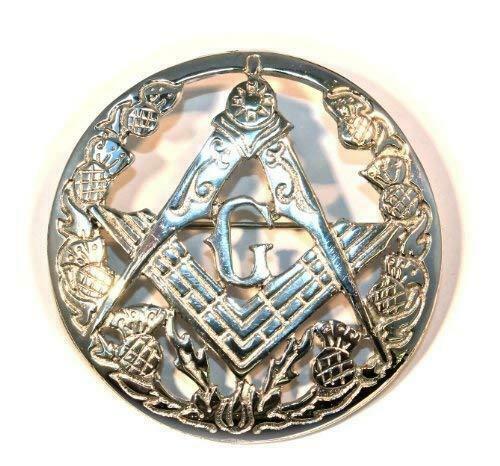 Masonic Polished Chrome Pewter Plaid Brooch