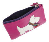 Ladies Pink Leather Zip Top Coin Pocket Purse Wallet with Scottie Dog Appliqué