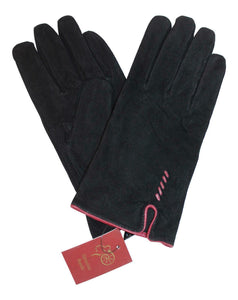 Eastern Counties British Suede Fleece Lined Ladies Gloves in Black & Cherry Red