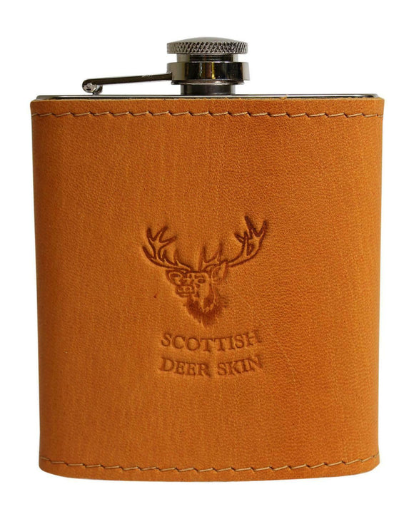 Stylish 100% Tan Camel Brown Authentic Leather Ladies Gents 6oz Hipflask