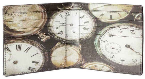 Mala Leather Mens Black Bromley Printed Clock Watch Design Bi-Fold Wallet