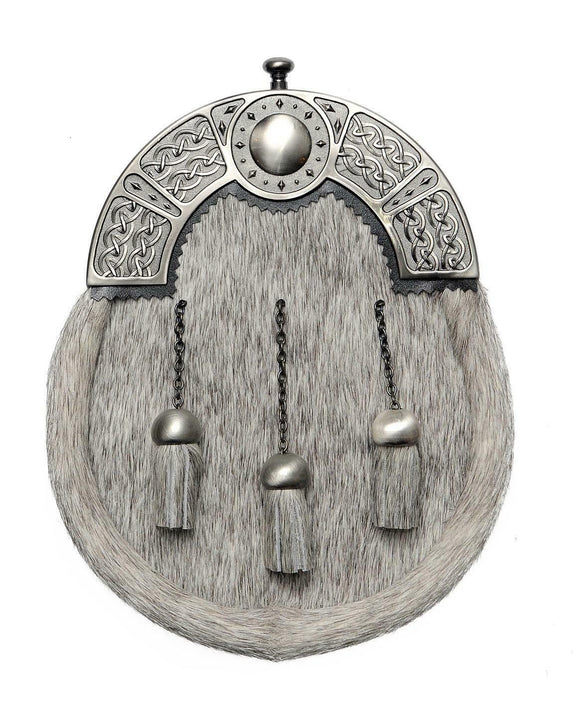 Stunning Grey Bovine Full Dress Sporran Traditional Celtic Design Cantle