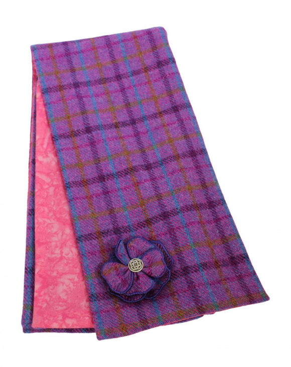 Stunning Pink Tweed Shawl Wrap Scarf With Cotton Lining & Movable Corsage