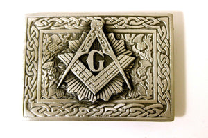 Brushed Pewter Masonic Kilt Belt Buckle with Central Raised Compass