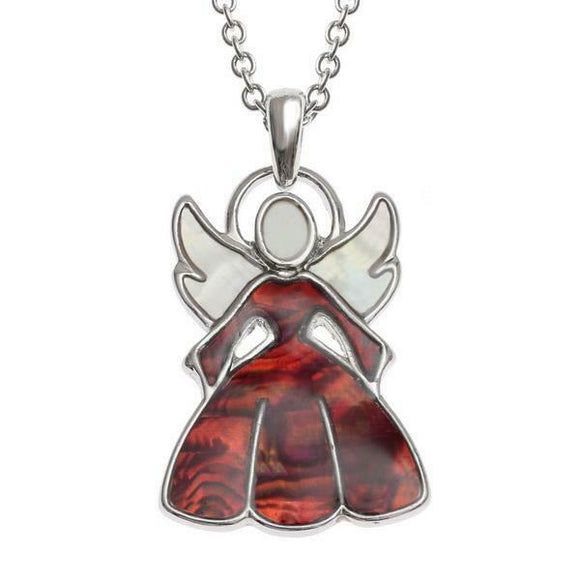 Tide Jewellery Inlaid Paua Shell Red Christmas Angel Necklace