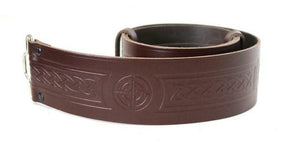 Celtic Embossed 100% Leather Quality Buckle Kilt Belt Brown 28" - 50"+