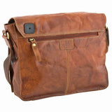 Rowallan Bronco Half Flap Twin Buckle Handbag Purse Cognac Buffalo Leather