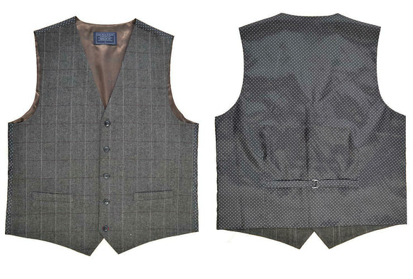 Classic Wool Handle Traditional Herringbone Check Style Tweed Waistcoat