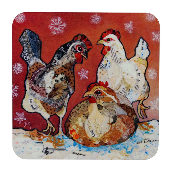Dawn Maciocia '3 French Hens' Hen Chicken Farm Bird Coaster Table Mat
