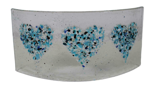 Blue Heart Fused Glass Arc Panel
