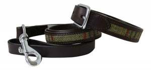 Leather Guild Design Studio Pell Mell Dog Collar & Lead Set in Green Tweed