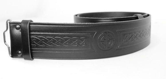 Celtic Embossed 100% Leather Quality Buckle Kilt Belt Black 28