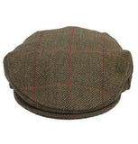 Stanbury British Tweed Traditional Teflon Coated Green Herringbone Wool Flat Cap