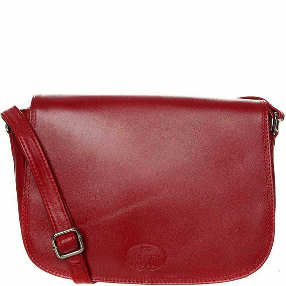 Rowallan Iceland Red Leather Rounded Full Flap Crossbody Handbag