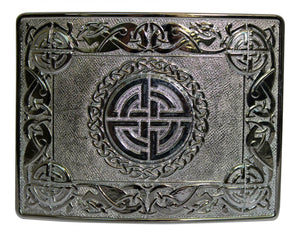 Polished Chrome Zoomorphic Celtic Knot Kilt Trews Belt Buckle - Made in the UK