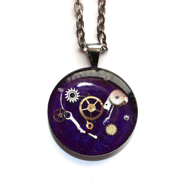 Unique And Unusual Hand Crafted Purple Pendant With Gunmetal Finish Chain