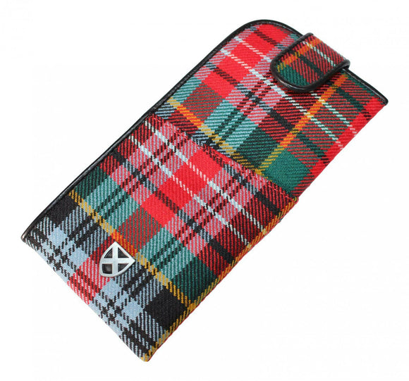 Gents Red Green Blue Caledonia Modern Tartan Glasses Specs Case Pouch