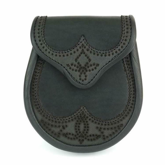 Black Leather & Broughing Semi Dress Sporran